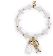 First Communion Gifts for Girls White Cat's Eye Cross and Gold-Toned Beads, Icht