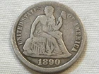1890 seated liberty dime ten cent silver us coin