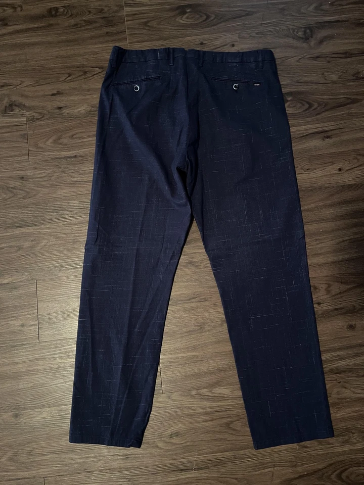 Pantalones de vestir Zanella para hombre 36 azul marino Noah elástico algodón lino frente plano Foto 4 de 4