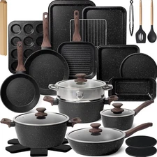Kikcoin Pots and Pans Set Non Stick 31 Piece Kitchen Nonstick Cooking Cookware S