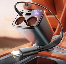 Car Cigarette Lighter Splitter Metal 90W Adapter Car Charger Led