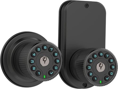 Perilla de puerta con teclado de doble cara con doble cilindro y llave similar, negro mate - Imagen 6 de 6