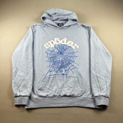 トップス Sp5der Sp5der Web Hoodie Sweatshirt Mens XL Sky Blue Pullover Spider