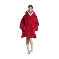 Kids Wearable Blanket Hoodie, Oversized Hooded Blanket Fluffy Small Wine Red