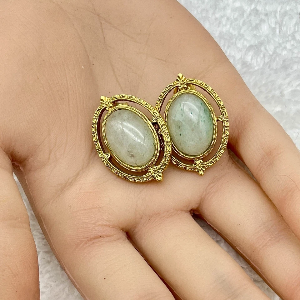 Pendientes perforados cabujón cuarzo verde renacimiento etrusco 1,25" Foto 2 de 4