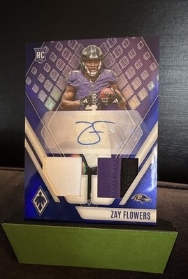 2023 Panini Phoenix Rookie Auto Dual Jersey Zay Flowers RAD-ZF Prime Blue 4/50