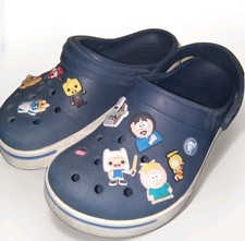 New Crocs Classic Clog Comfort Navy Blue White Stripe w/ Kids Charms M5 W7