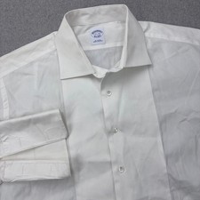 Brooks Brothers Tuxedo Shirt Men 17.5 38 White Pique Bib French Cuff Formal FLAW