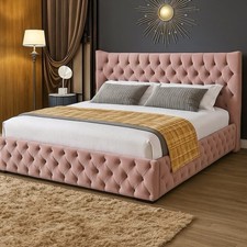 Plush Velvet Buckingham Storage Bed, Ottoman Gas lift Bed, Wing Back Ottoman Bed