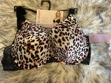 NWT Joyspun Plunge Bra Womens Size 42D Brown Leopard Padded Push Up Underwire