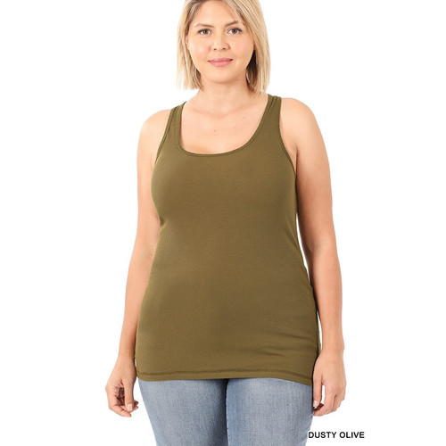 1X Dusty Olive Ribbed Seamless Racerback Tank Top Zenana oversized comfort plus