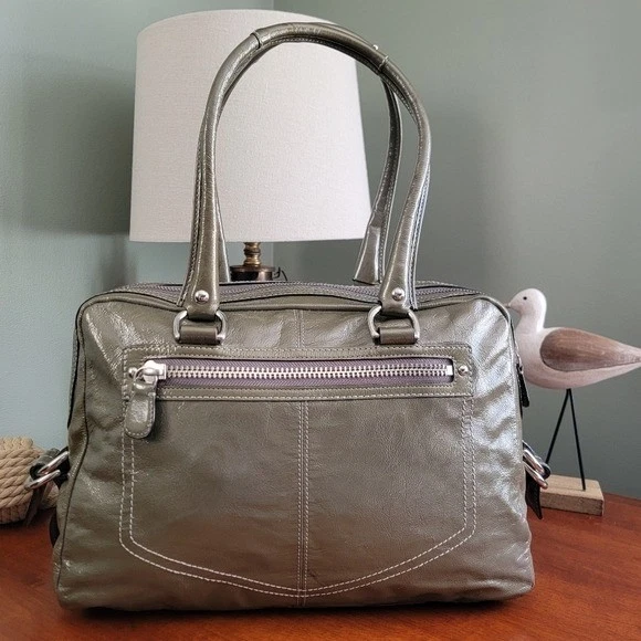 Y2K Coach Peyton Archive Limited Edition Gray Olive Green Patent Leather #13051 - Image 4 of 4