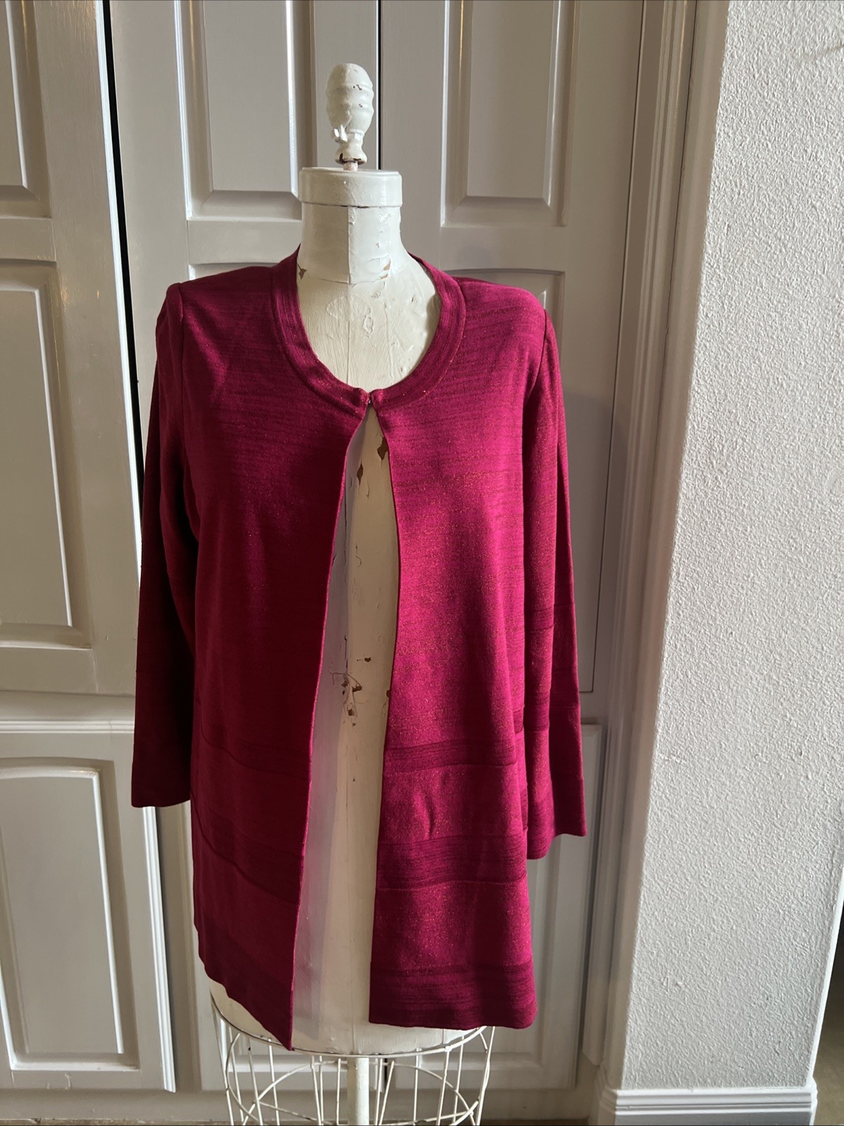 Raspberry Metallic Thread Knit Long Cardigan By M… - image 1