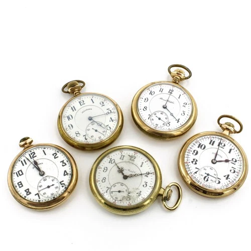 Antique Illinois 17j 16s Double Sunk Dial Men's Pocket Watch Lot of 5 #WB4209-2