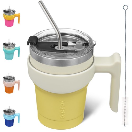 10oz Stainless Steel Double Wall Insulated Tumbler With Handle And Straw Lid,...