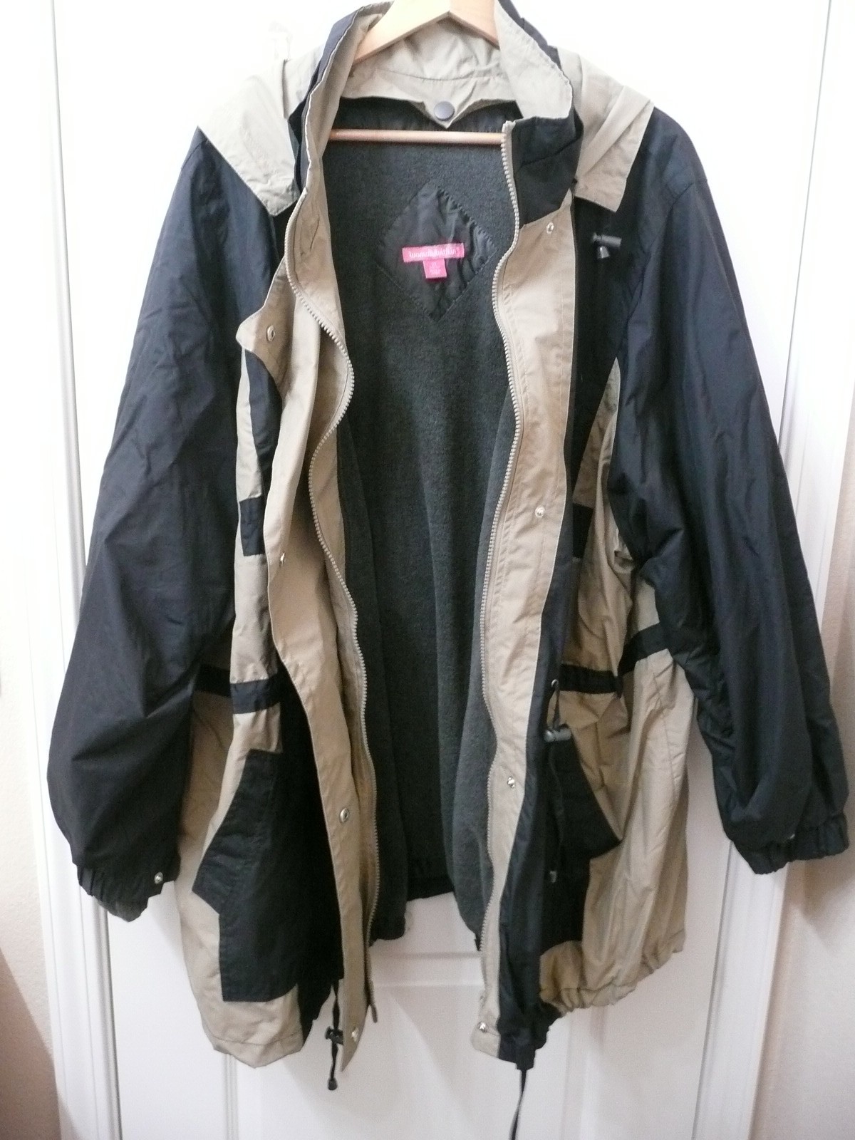 Woman Within Hooded Lined  Rain Jacket Black/Tan Size 3X  30