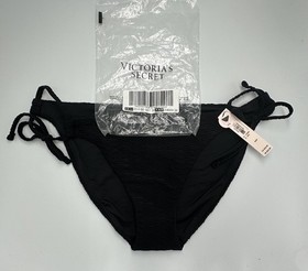 Victoria's Secret Swim Mix & Match Side-Tie Bikini Bottom, Black Fishnet, Medium