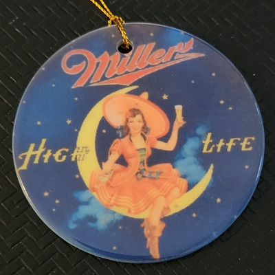 Miller High Life Beer  Porcelain Christmas Ornament - Double Sided - Girl iMoon