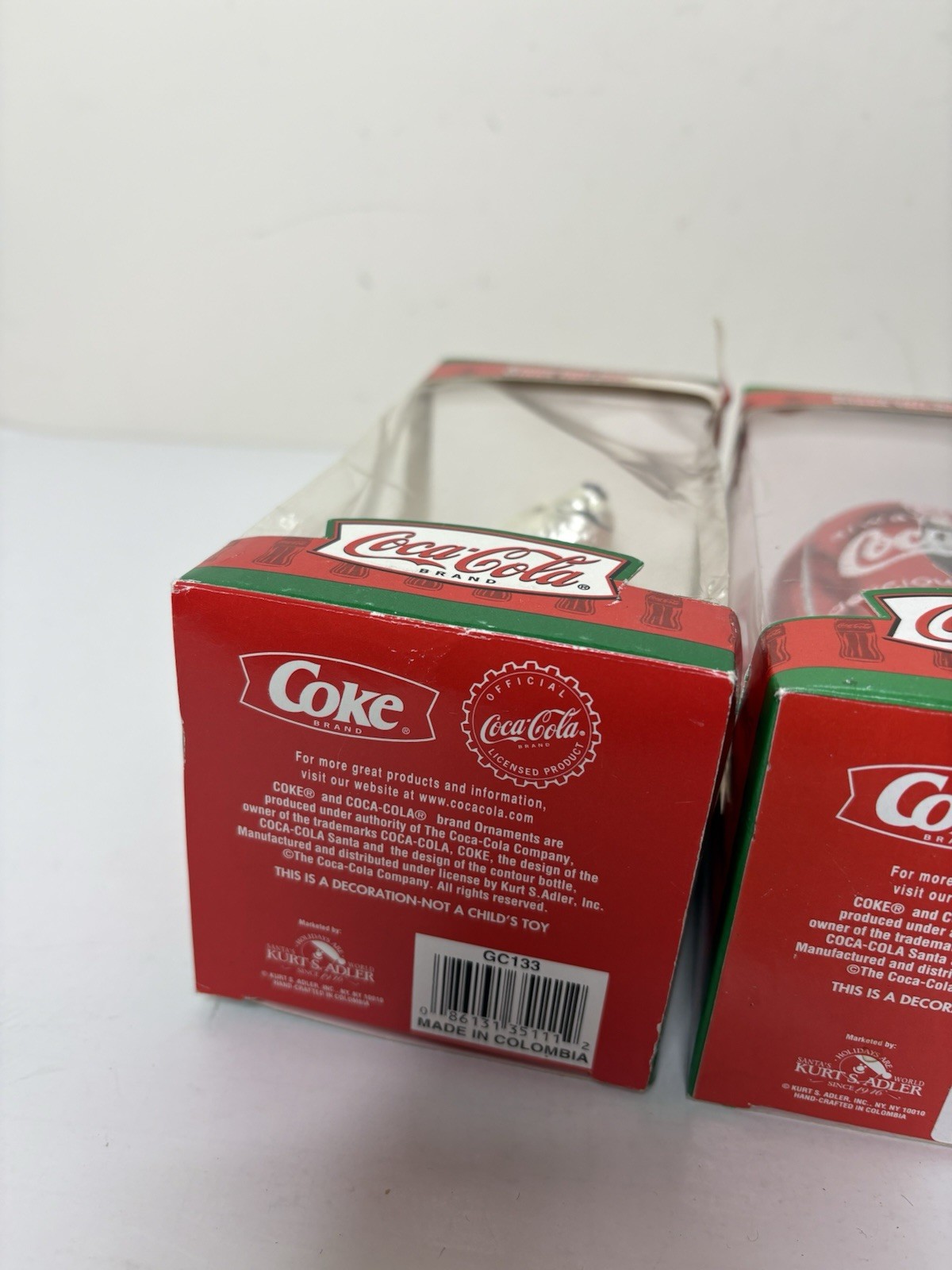 Kurt Adler Coca-Cola European Style Glass Ornaments Polar Bear Can Bottle NEW