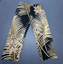 Bleur Haven Pants Women's Medium Black Yellow Beaded Floral Hawaiian Resort Boho