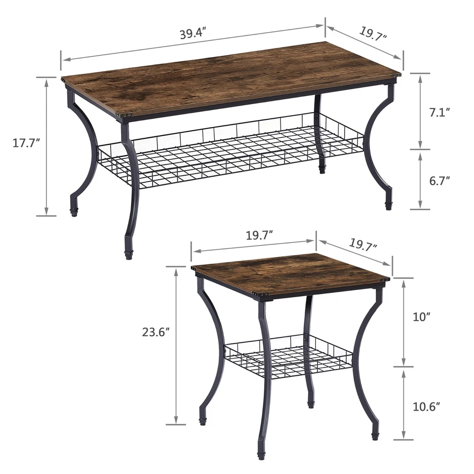 3-Piece Coffee Table with 2 Nightstand End Table And Storage Center Living Room - Image 3 of 4