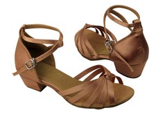 Girls Youth Latin Salsa Very Fine Ballroom Dance Shoes 6005G Tan Brown Satin T2M