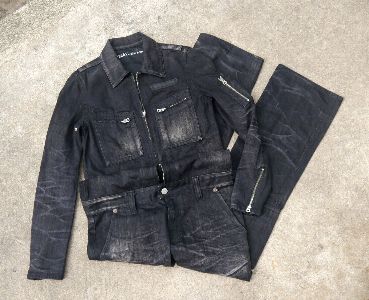 DELAY by Win & Sons Japan Black Washed Denim Coveralls