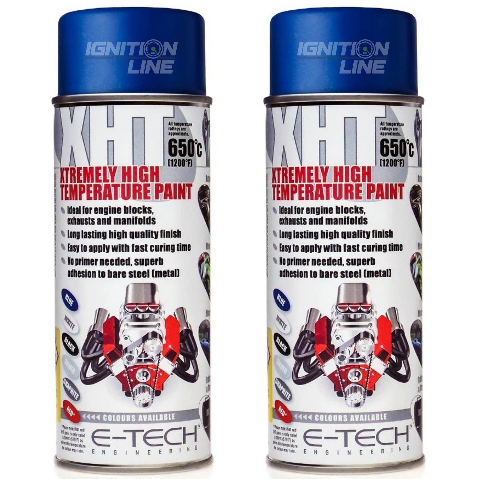 2 x ETech XHT VHT Exhaust Extremely High Temperature Spray Paint