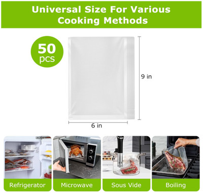 Precut Vacuum Sealer Bags, 50 Pint 6'' x 9'' Food Sealer Bags