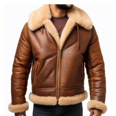 Mens RAF Aviator Real Leather Jacket Coat Bomber B3 SheepSkin Pilot Flying irvin