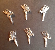 SILVER ALLOY WINGED FAIRY CHARMS  TINKERBELL  -- JEWELRY, CRAFT -- 25mm -- 6pcs