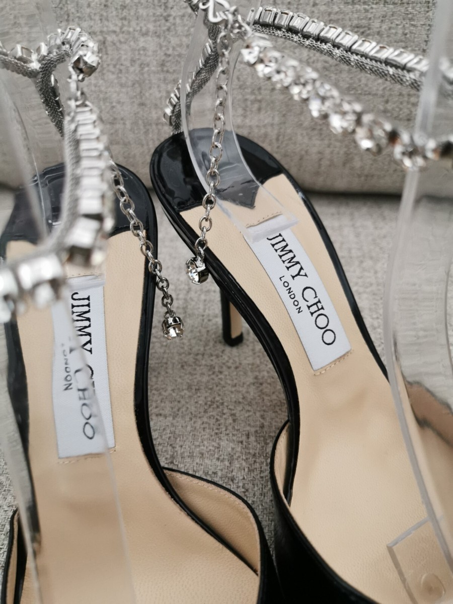 Jimmy Choo Saeda 85 Black Patent Leather Crystal