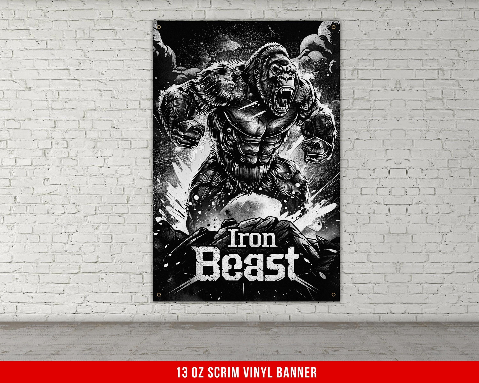 Iron Beast Gorilla Home Gym Banner - Motivational Weightlifting Decor