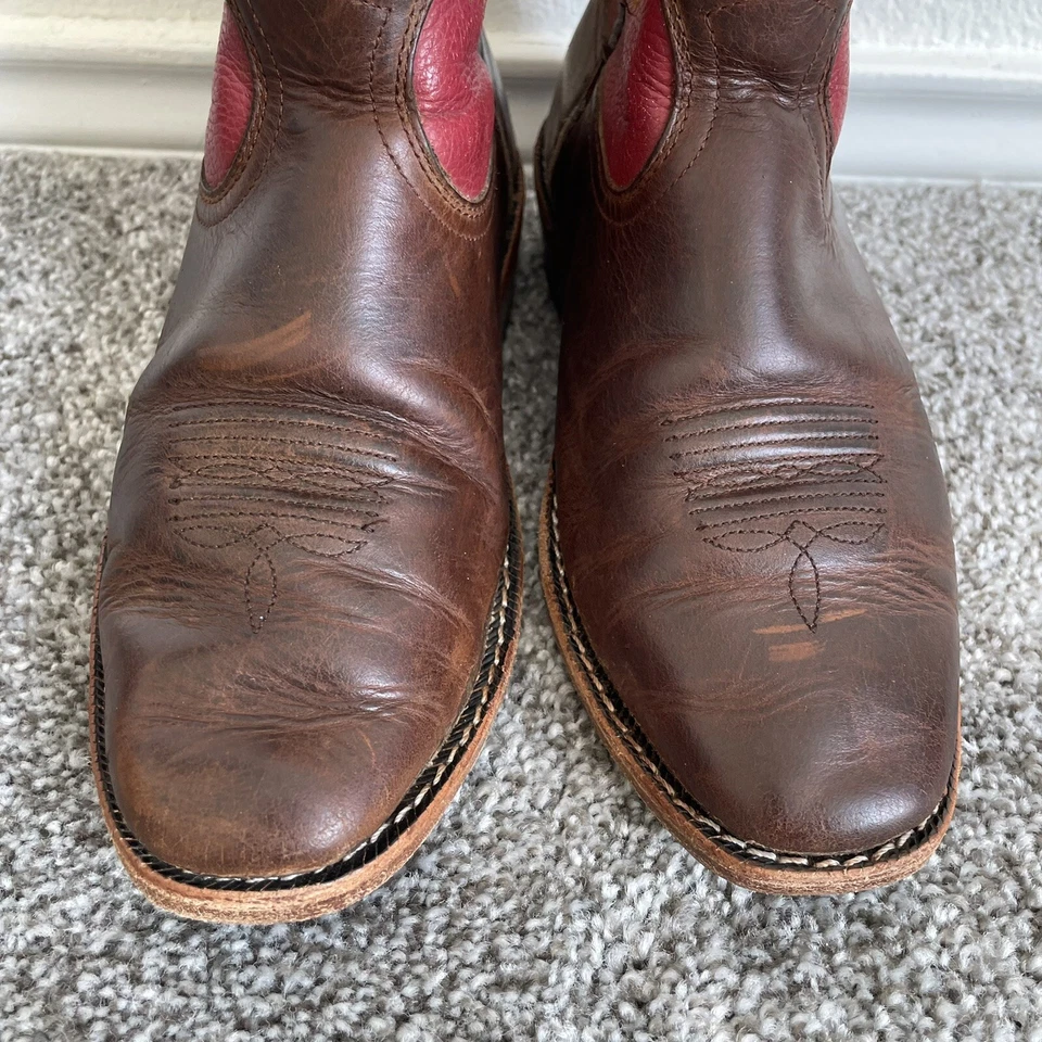 Ariat Cowboy Boots Kids Size 4 Youth Red/ Brown Leather Western Shoes 32713Y - Image 3 of 4