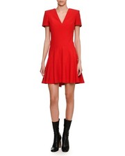 New  ALEXANDER MCQUEENShort-Sleeve V-Neck Fit & Flare red Dress Size 46