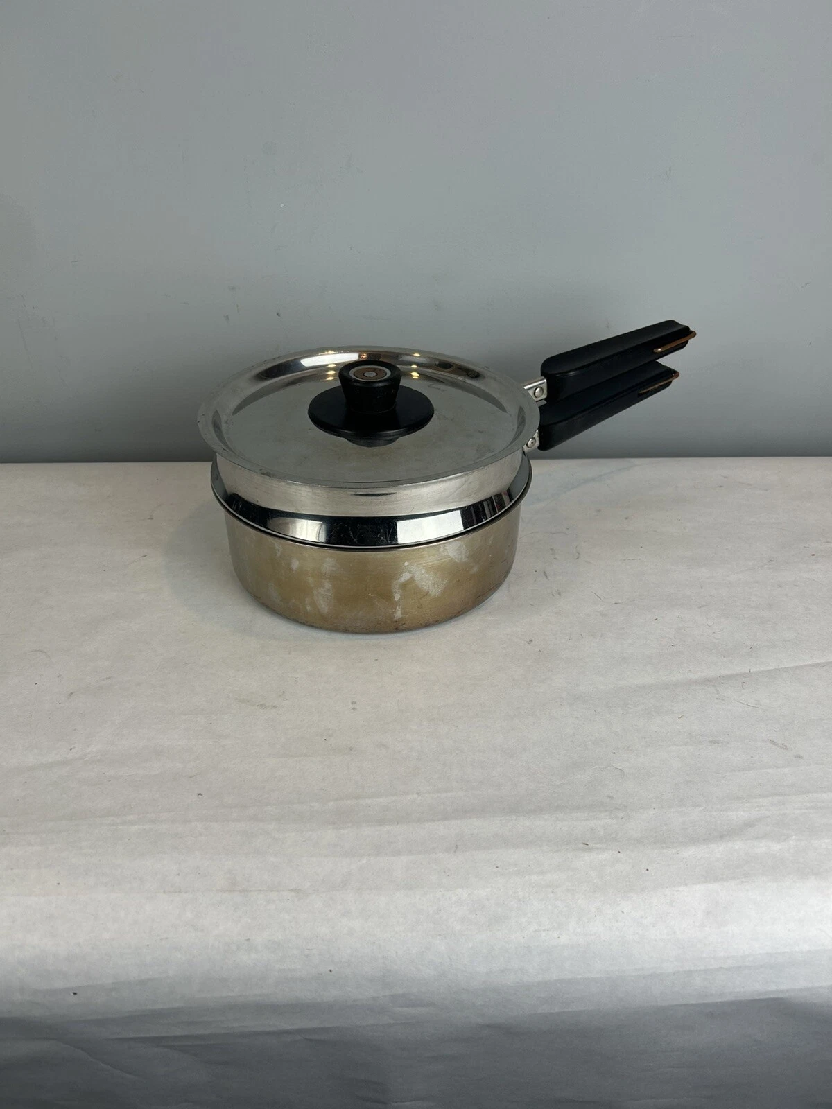 Vintage Revere Ware Bakelite Stainless Steel Copper Core Designers Double Boiler