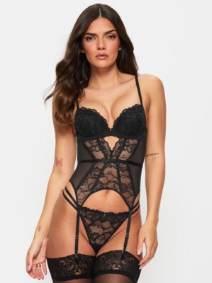 Ann Summers sexy gepolsterte Spitze Mieder - schwarz - Größen 8-24, B-G