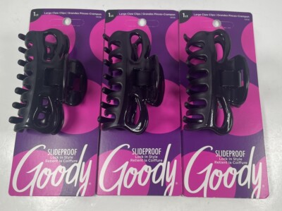 3 pack Goody SlideProof Ouchless Large 3.5 in Classic Bowtie Claw Clips, Black