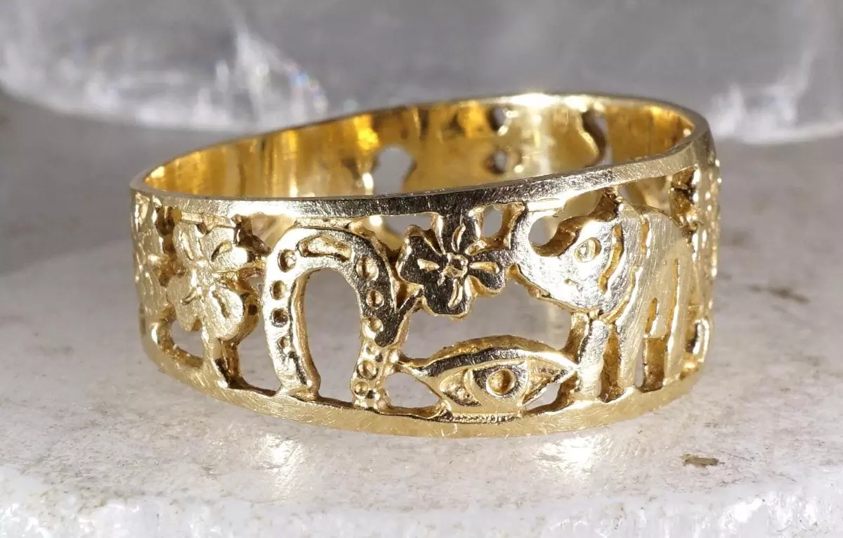 Lucky Elephant Owl Horse Shoe 7 Evil Eye Clover Ring 14K Size
