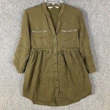 Zara Dress Women's XS Green Shirt Dress Long Sleeve 100% Lyocell Extra Small