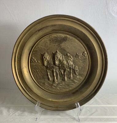 Pressed Tin Wall Art Plate Mid Century Colonial Decor Horses England Decor 15 