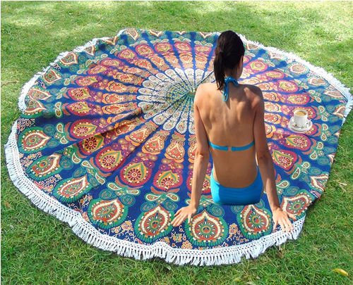Blue Tapestry Wall Hanging Mandala Tapestries Indian Cotton Bedspread (72 Inches