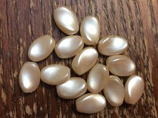 Vintage Japan Lustrous Cream Coated Glass Pearl Oval Semi Twist Glass Bead Lot