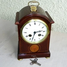 ANTIQUE MINIATURE FRENCH BEEHIVE INLAY OFFICERS BRACKET/MANTEL CLOCK