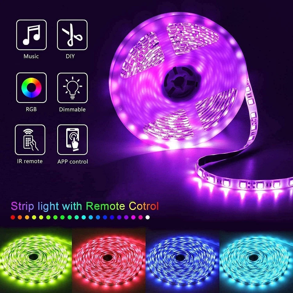 LED Strip Lights 50ft Music Sync Bluetooth 5050 RGB Room Light with Remote - Image 4 of 4