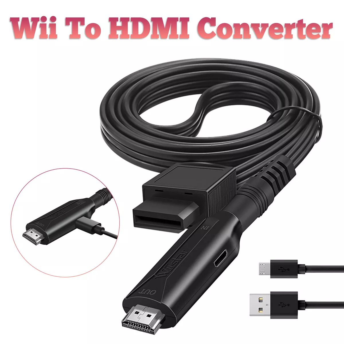 For Wii to HDMI Adapter Converter with USB Cable High Speed Game Conversion  Cord