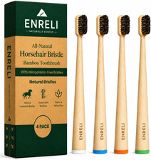 Horsehair Bamboo Toothbrush 4-Pack 100 Microplastic-Free Soft Natural Brist