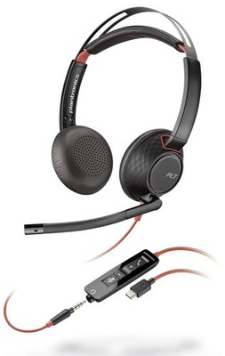 Poly Blackwire 5220 Stereo USB-C Headset +3.5mm Plug +USB-C/A Adapter
