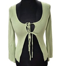 Motel Strickjacke pistaziengrün UK klein gerippt Bindeverschluss neu mit Etikett Retro