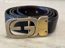 Vintage 1970s GUCCI GG Logo Leather Men's Belt Buckle Black Brown Reversible